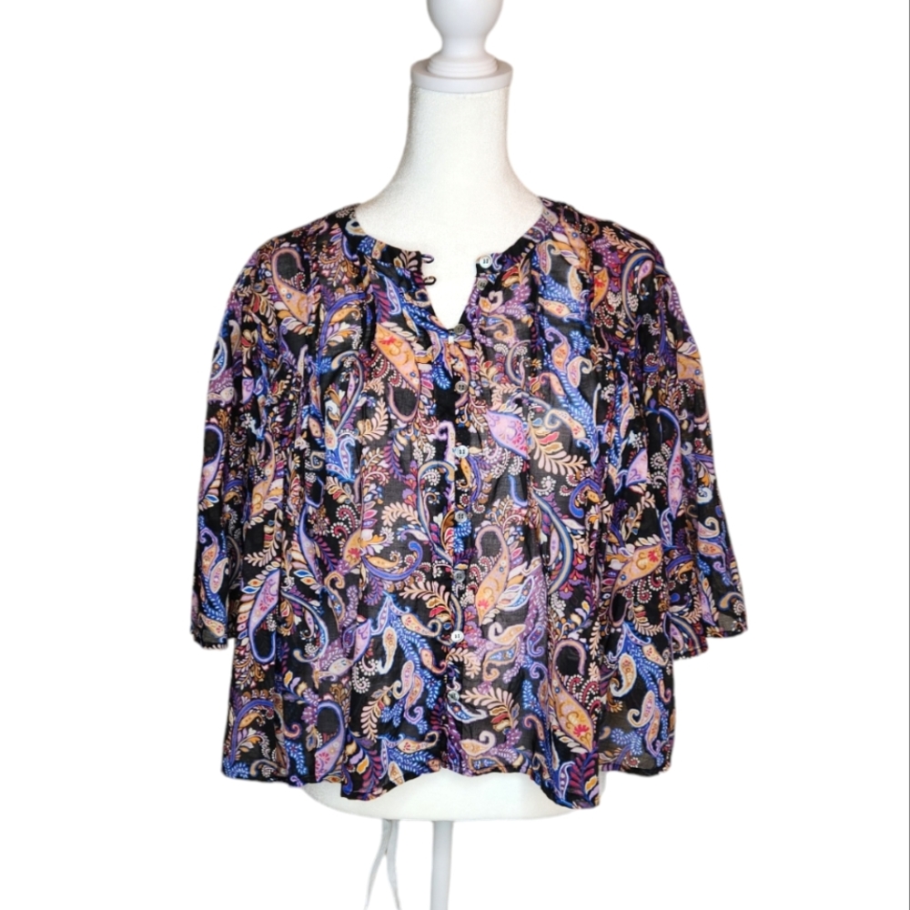 Sundry Paisley Button Down Swing Top Size 1/Small